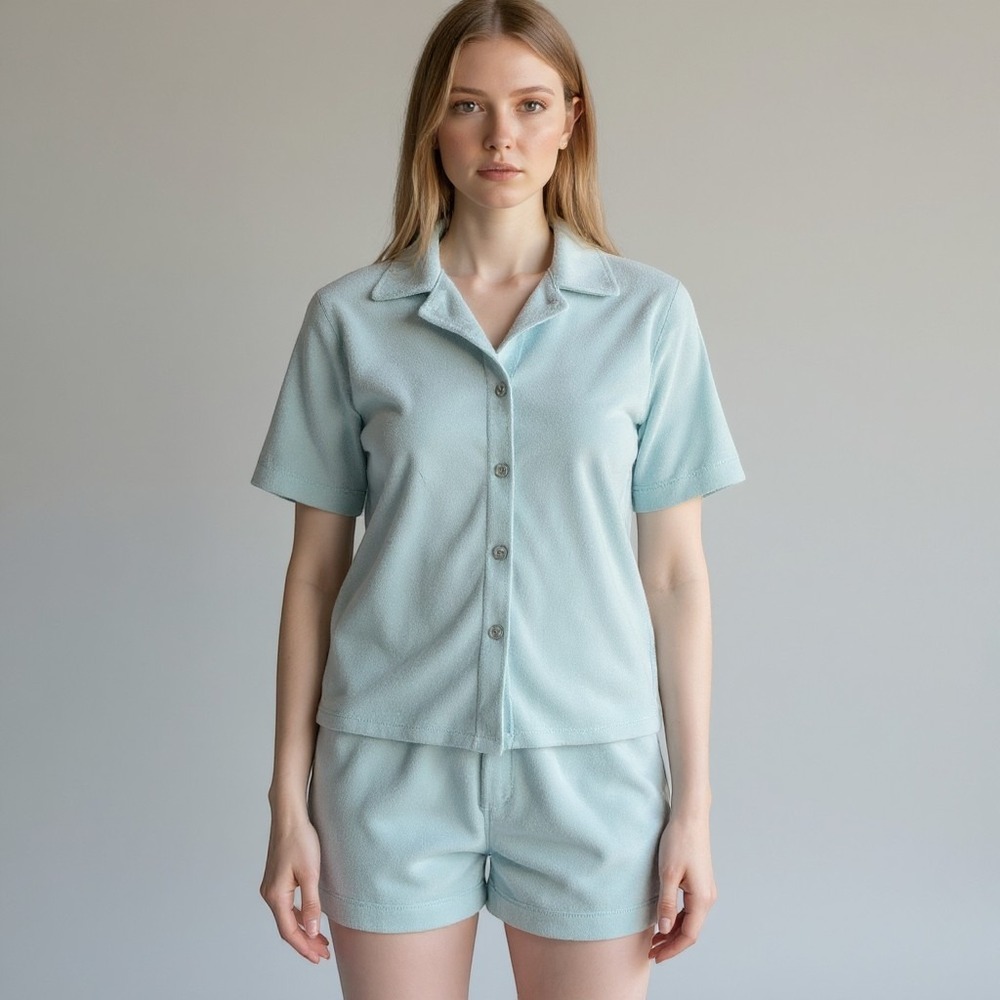 7 For All Mankind Pajama Set Womens XL Mint Green Floral 2-Piece Shorts Jacquard